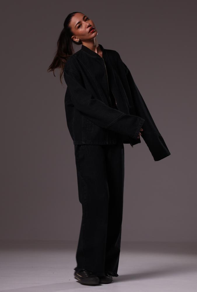 UNISEX OVERSIZE ZIP JACKET - BLACK