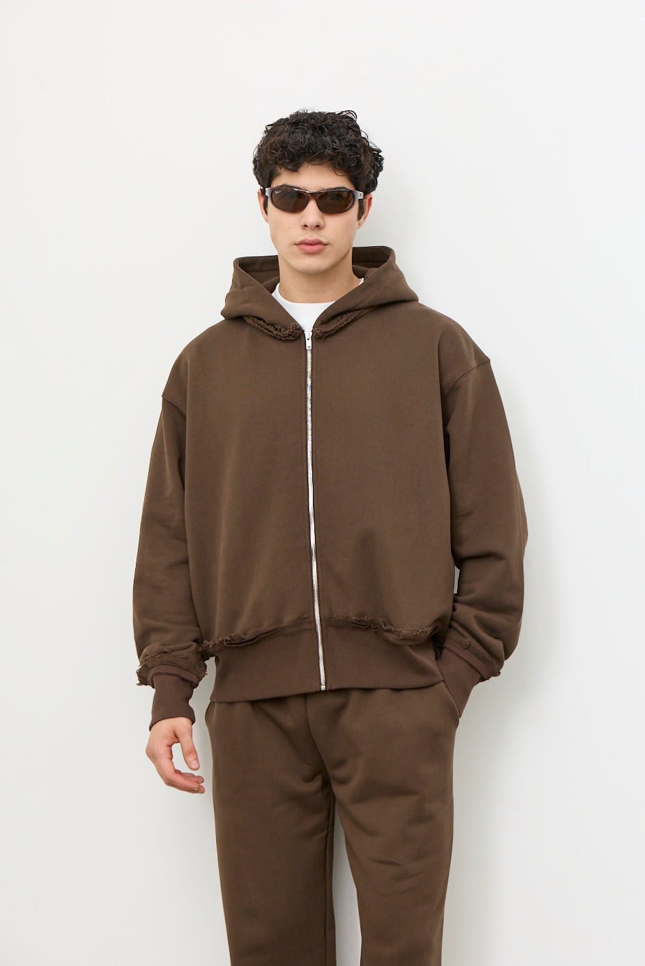 Brown Oversize Zip Jacket – 100% Cotton Unisex Comfort | KATE