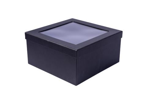 علب مربع سوداء بغطاء شفاف