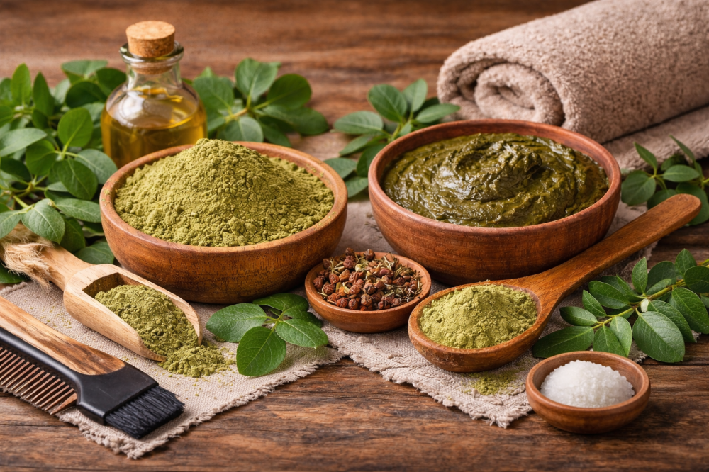 روتين العناية بالشعر باستخدام الحناء والسدر من متجر الورقتان