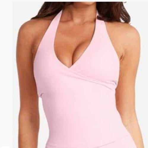 V-neck cross neck strap secures padded bra yoga vest