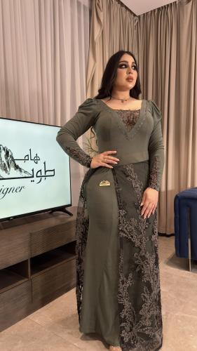 فستان الغزال العارضيه - لون زيتي