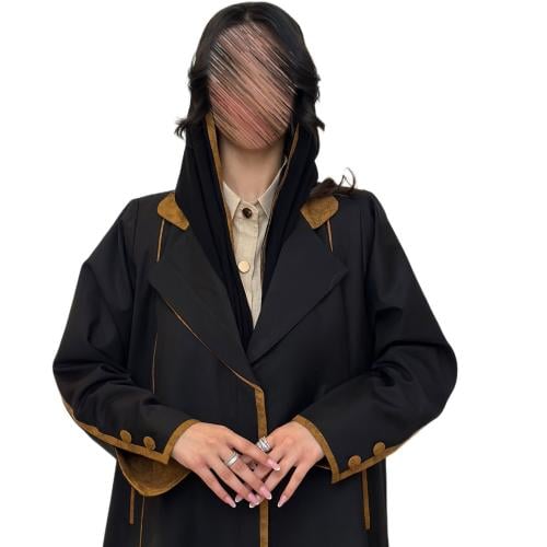 عباية كلوش لون أسود مزينة باطراف من اللون الكموني