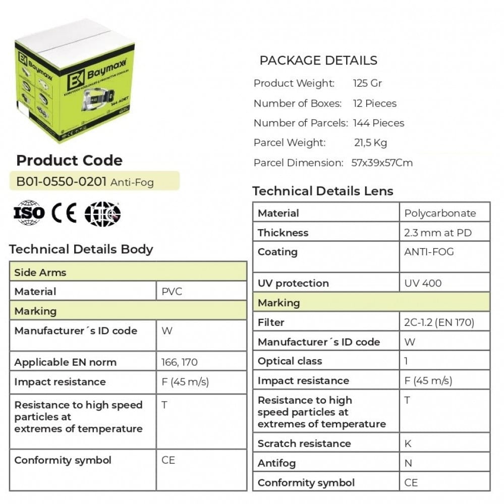 نظارات سلامة ضد الضباب شفاف تركي S-550 - TRANSPARENT - ANTI FOG