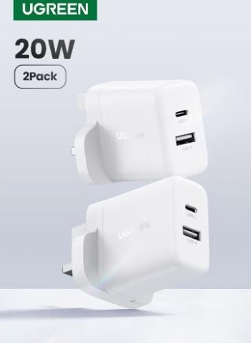 ٢ شاحن جداري سريع 20 واط – بمنفذين (USB و Type-C)...