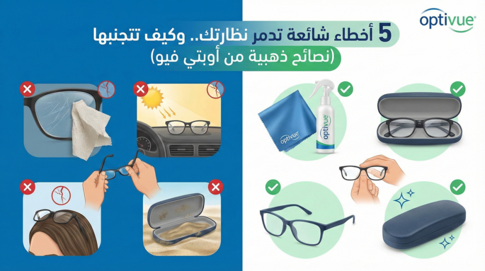 5 أخطاء شائعة تدمر نظارتك.. وكيف تتجنبها (نصائح ذهبية من أوبتي فيو)