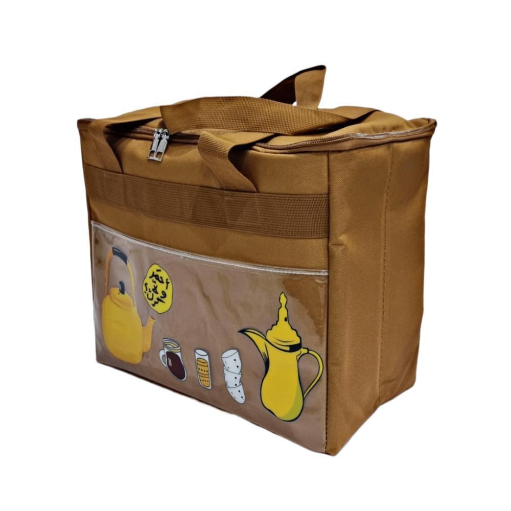 الحقيبة العازلة البنية لترامس الشاي والقهوة ضيافة متكاملة