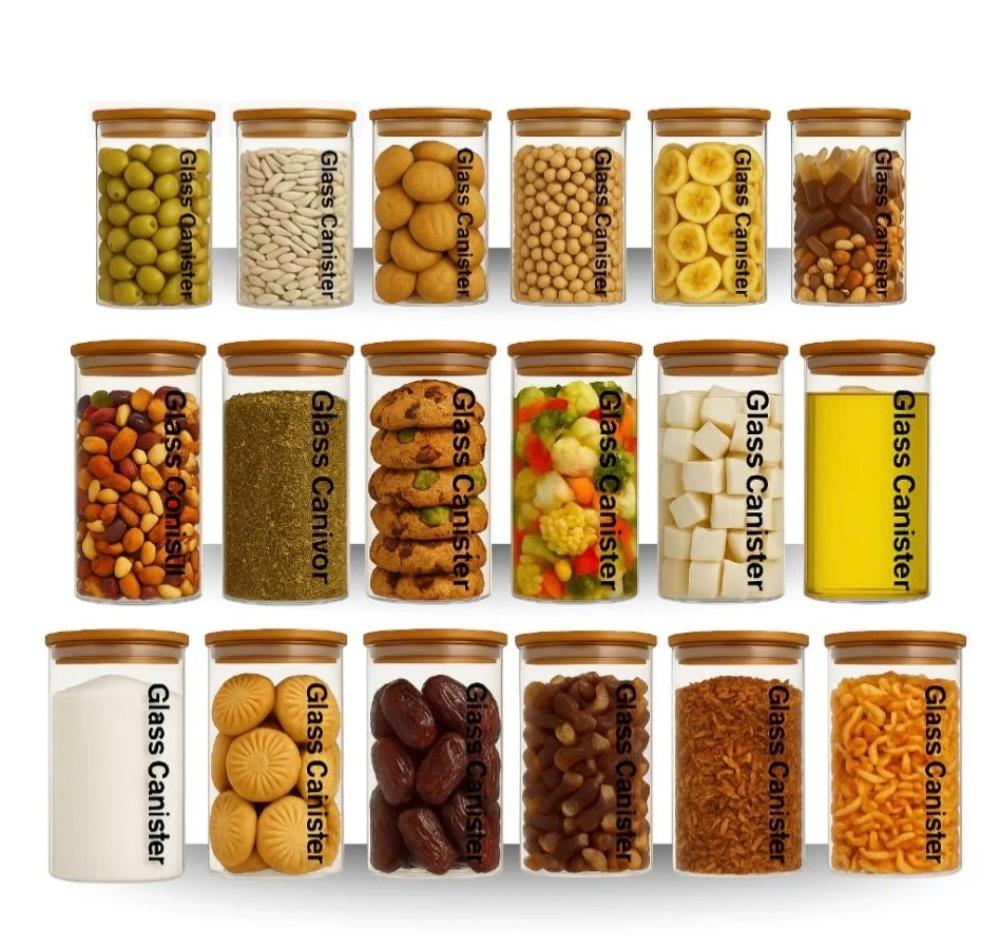 طقم 18 برطمان زجاجي ترتيب فخم، تخزين آمن، ومطبخ يشرح الصدر