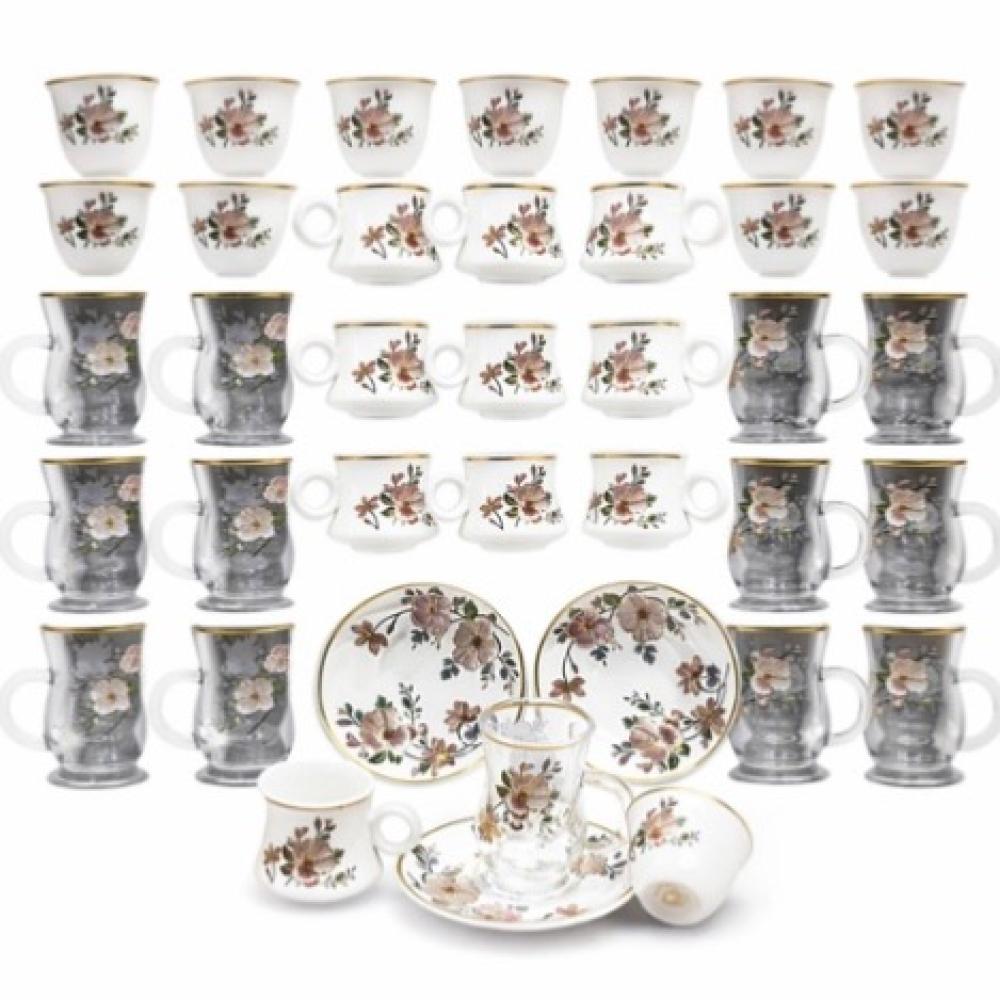 طقم ضيافة أبيض بيج 48 قطعة أناقة ناعمة وفخامة راقية لكل مجلس