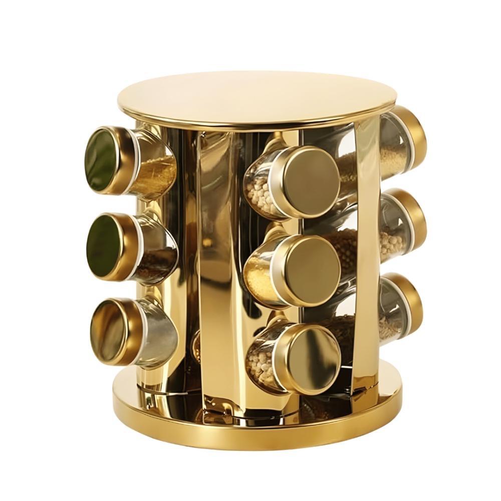 منظم البهارات الذهبي الدوّار ابتكار عملي يجمع بين الفخامة وسهولة الوصو