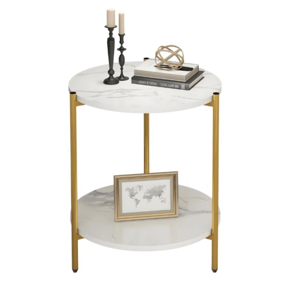 طاولة جانبية رخامية بطابقين بإطار ذهبي قطعة صغيرة تغيّر مظهر المكان با