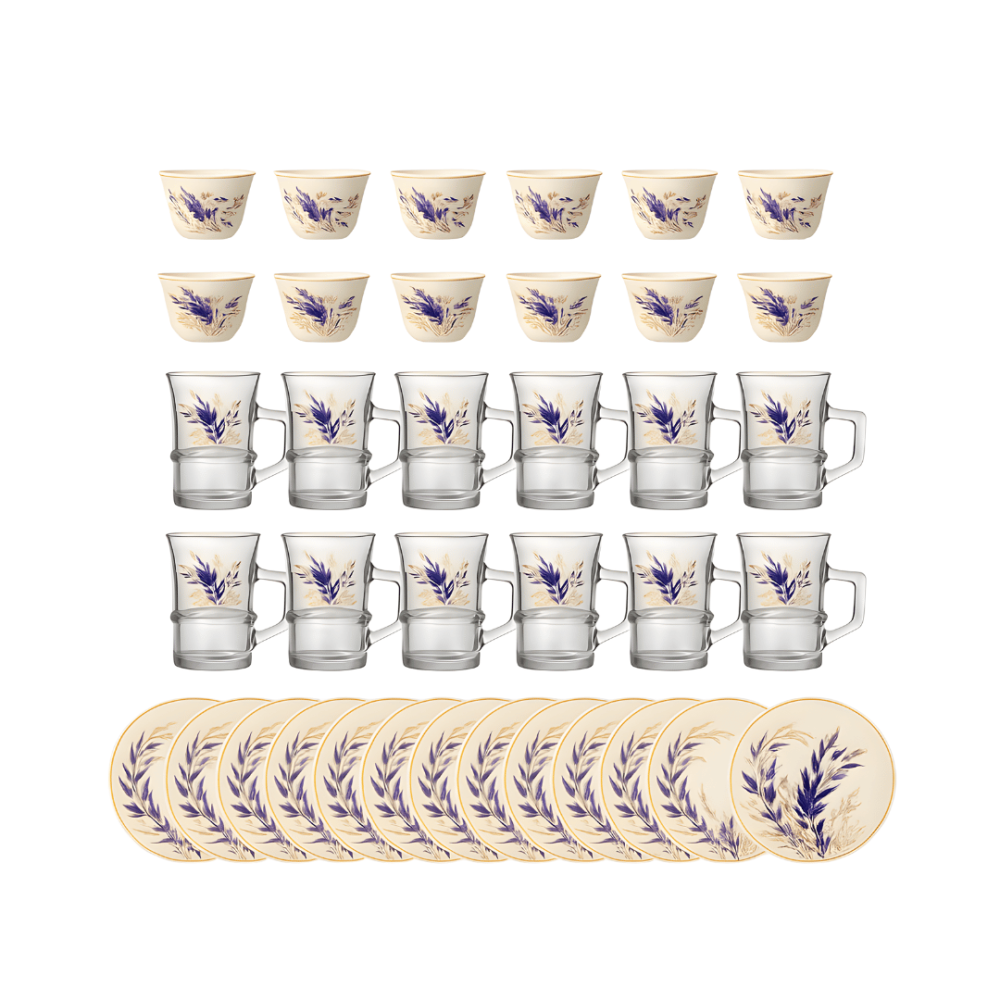 طقم تقديم قهوة وشاي فاخر 36 قطعة مزخرف بالبنفسجي أفضل اختيار للضيافة و