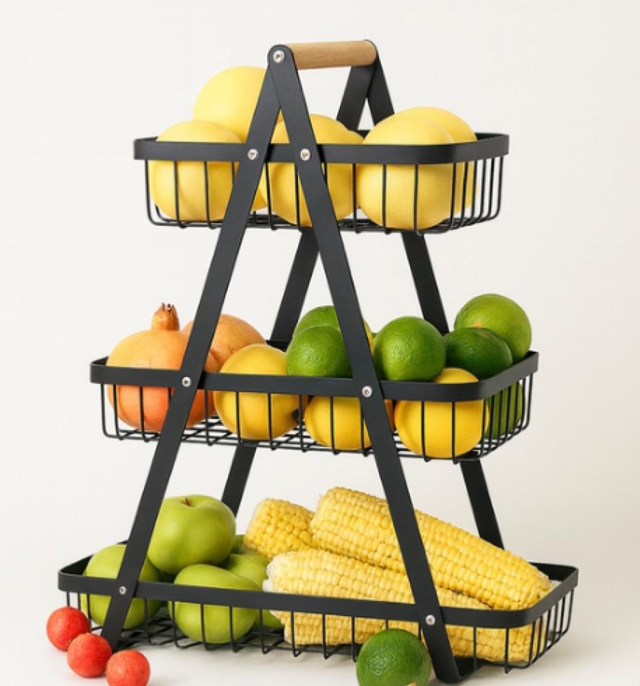 سلة فواكه 3 طبقات بتصميم عصري تنظيم أنيق للمطبخ وتخزين مرتب للفواكه وا