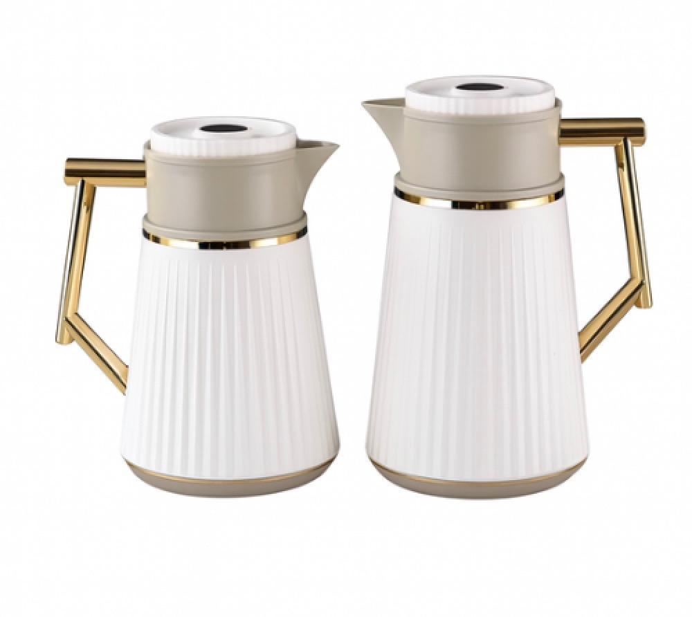 طقم ترامس شاي وقهوة أبيض رمادي من الأسطورة فخامة الضيافة وحفظ الحرارة