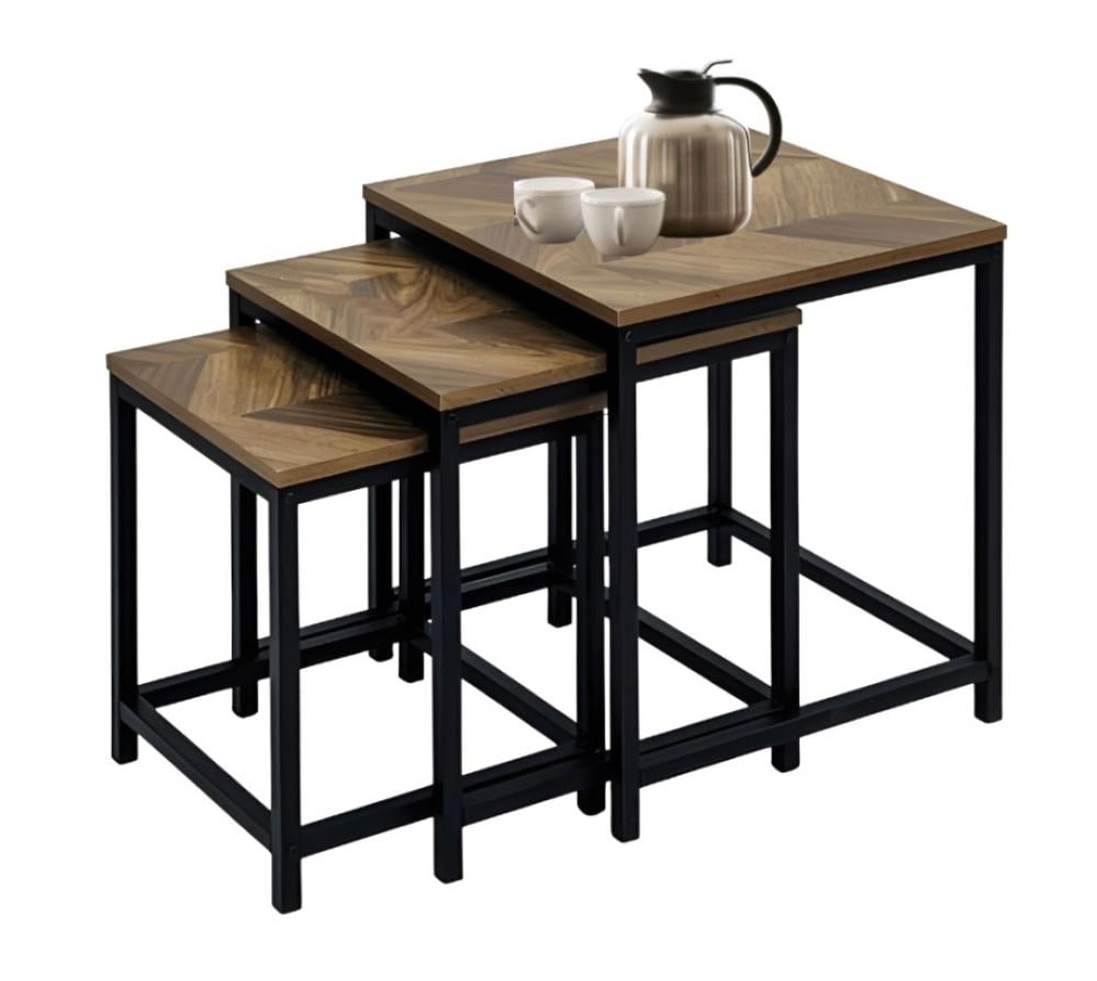 طقم 3 طاولات متداخلة خشبية بإطار أسود أناقة عملية تجعل منزلك أكثر ترتي