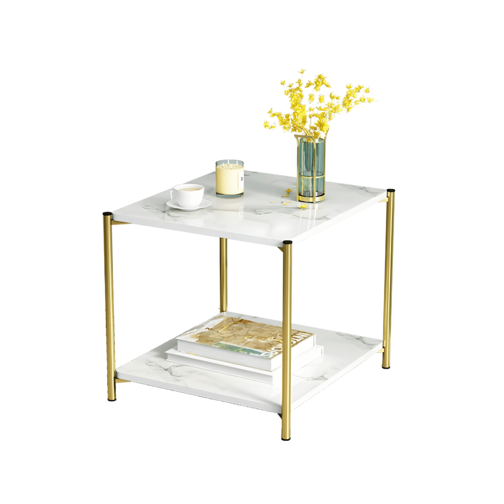 الطاولة الجانبية الرخامية ذات الطابقين لمسة ذهبية راقية