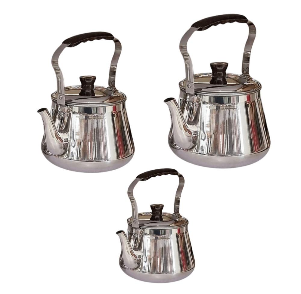 طقم 3 أباريق شاي ستانلس ستيل من Ipasa عملية متعددة الأحجام ولمسة فاخرة