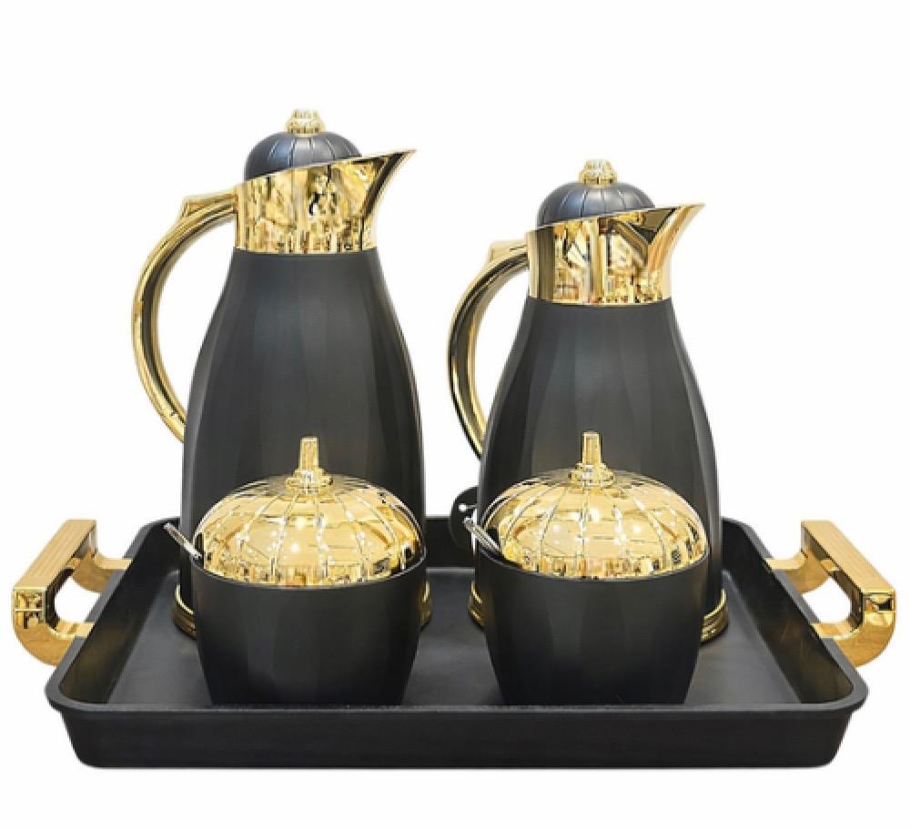 طقم ترامس شاي وقهوة أسود ذهبي 5 قطع من الأسطورة فخامة تُقدَّم في كل مج