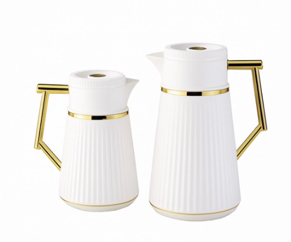 طقم ترامس شاي وقهوة أبيض مذهب من Royal Camal فخامة الضيافة بلمسة عصرية