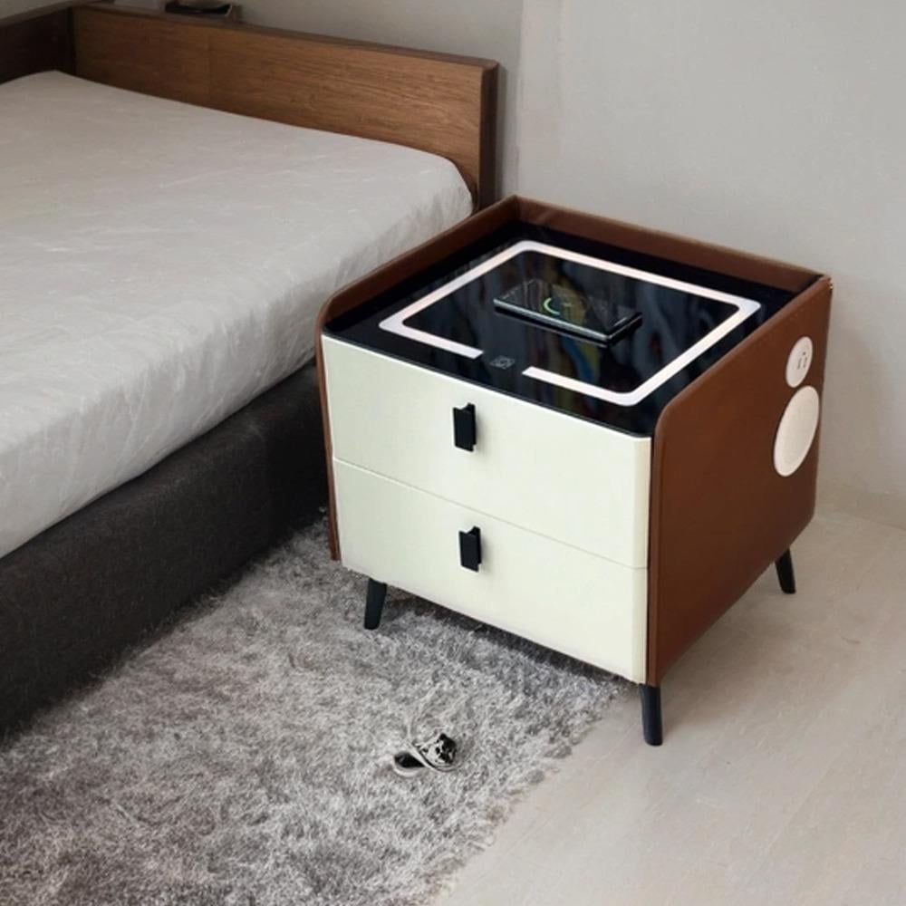 طاولة سرير جانبية ذكية شاحن لاسلكي و تايب سي و يو اس بي و اضاءة - واي هوم