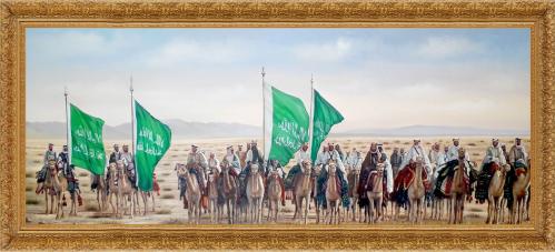 رجال عبدالعزيز 2 - لوحة زيتية مقاس 110x280 سم