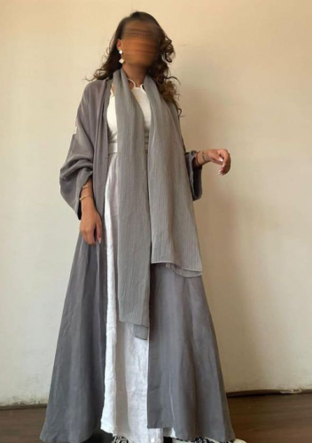 عباية حرير مغسول هندي رمادية
