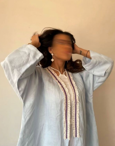 عباية لنن طبيعي هندي سماوي