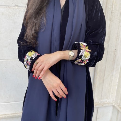 Velvet Abaya with flower hand embroidery