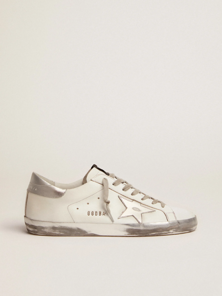 White & silver glitter tab hot sale superstar sneakers