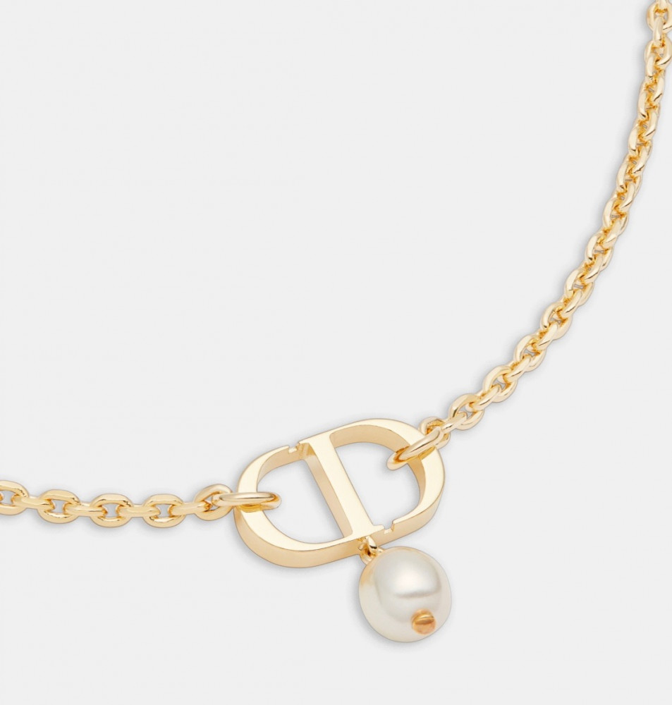 DIOR-DIOR PETIT CD Necklace Gold-Finish Metal and White Crystals