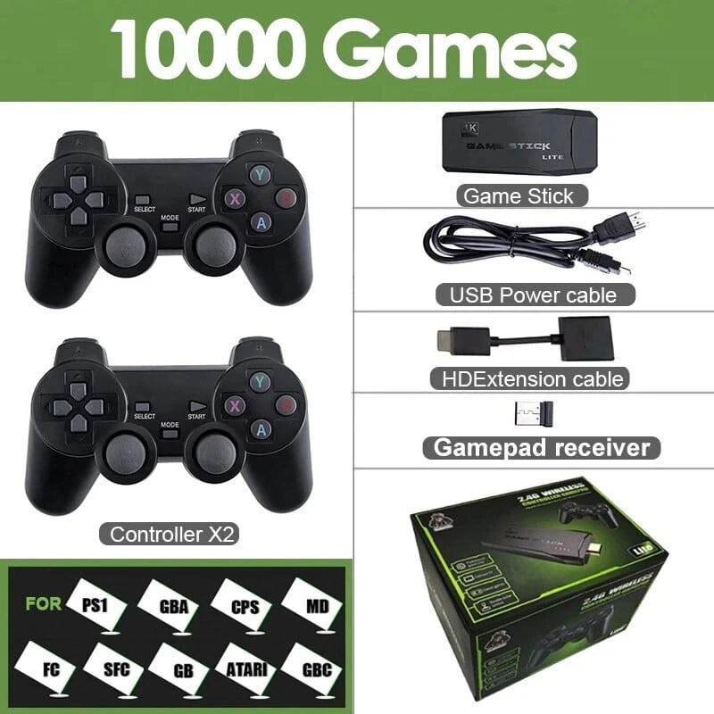 جهاز M8 Game Stick 4K Linux OS TV Console ، مدمج + Games ، G ، مقبض لاسلكي مزدوج ، 64 جيجابايت ، ألعاب ثلاثية الأبعاد لـ PS1 ، SFC