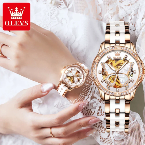 OLEVS 6622 ساعة نسائية مقاومة للماء حزام السيراميك...