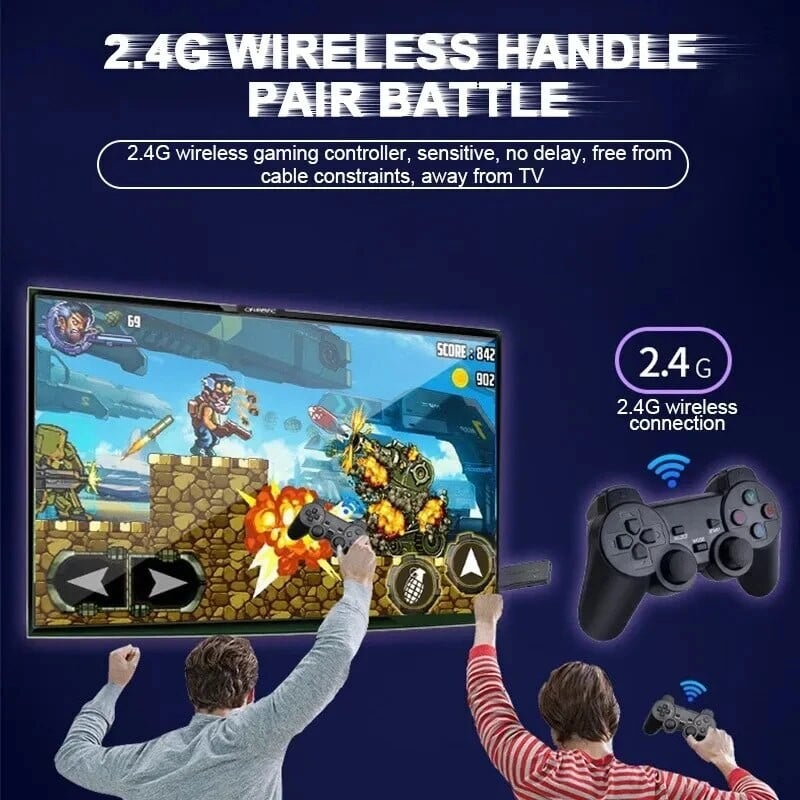 جهاز M8 Game Stick 4K Linux OS TV Console ، مدمج + Games ، G ، مقبض لاسلكي مزدوج ، 64 جيجابايت ، ألعاب ثلاثية الأبعاد لـ PS1 ، SFC
