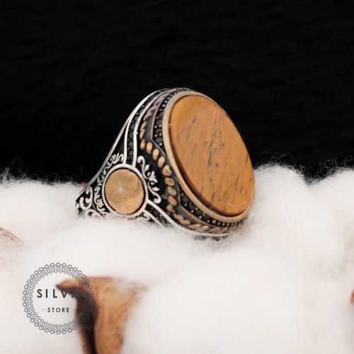 خاتم رجالي أصلي من الفضة عيار 925 مرصع بحجر عين ال...