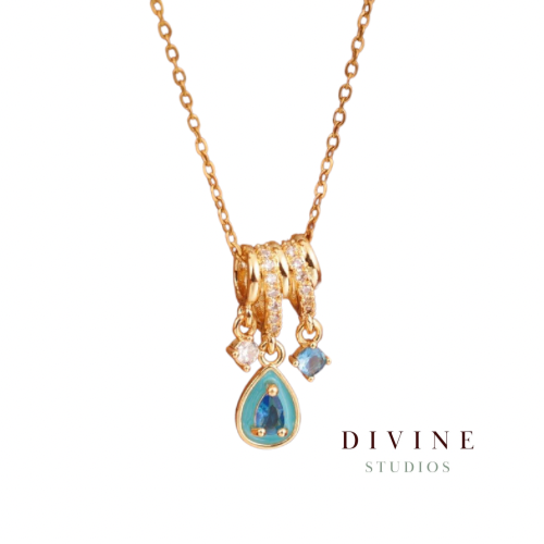 charming multi stone gold plated steel necklace
