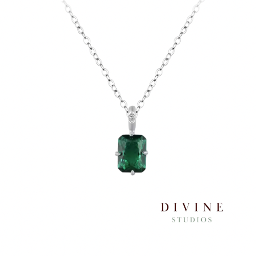 Green stone silver 925 necklace