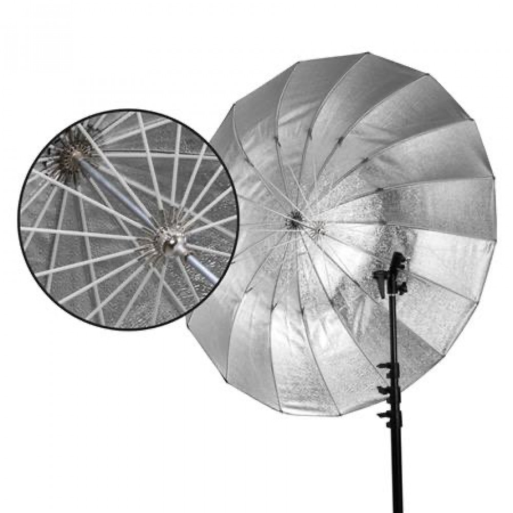 قلو ايزي لوك مظلة فيبرجلاس فضية كبيرة (51 بوصة) Glow Easy Lock Large Deep Beaded Silver Fiberglass Umbrella (51")
