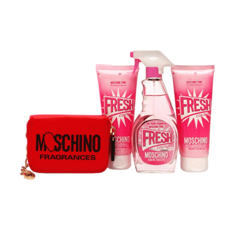 Moschino Pink Fresh Couture Perfume Set by Moschino for Women - Eau de  Parfum - 4 Pieces ( Moschino Fresh Couture 100 ml + Pouch + Body Lotion 100  ml + Shower Gel 100 ml ) - محل عالم جيفنشي للعطور