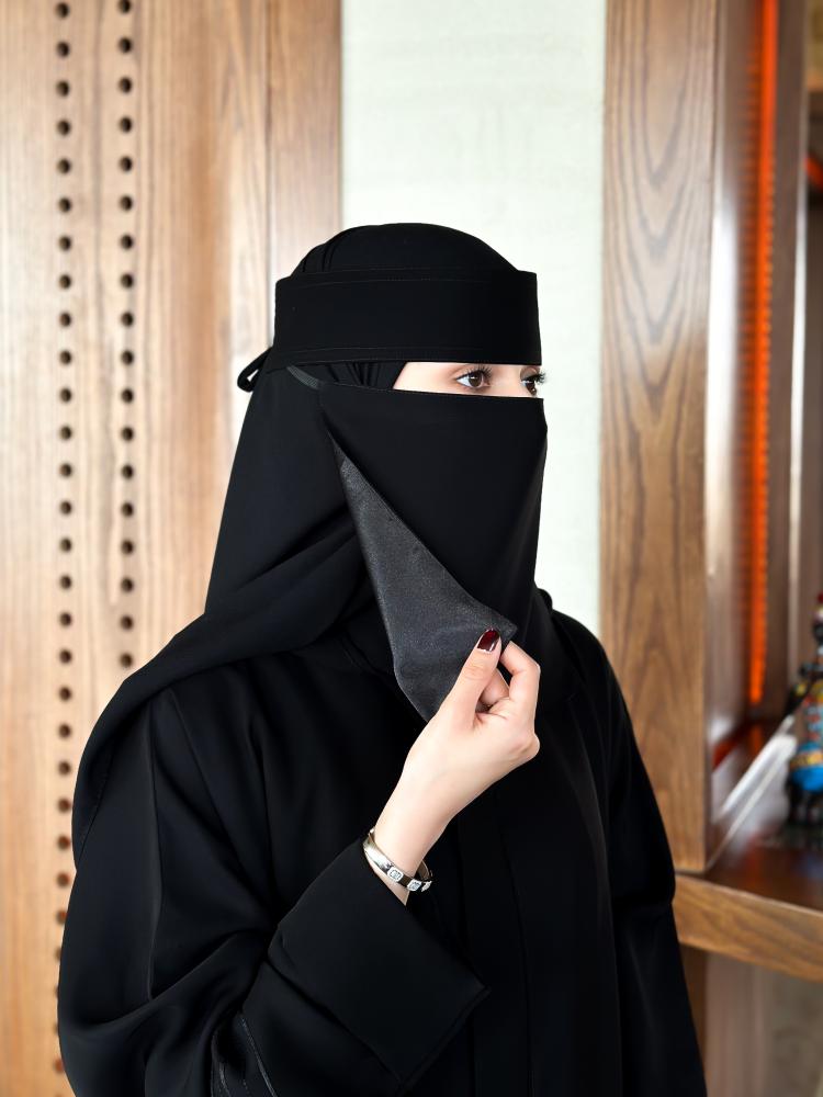 نقاب حرير وسط بربطه +طرحه ربط