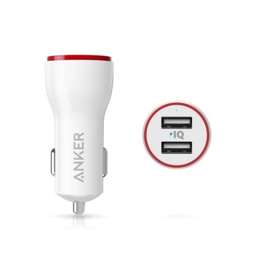 شاحن السيارة باوردرايف بمنفذين مع كابل USB صغير أس...