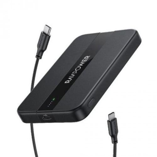 راف باور باور بنك لاسلكي سعة 5000 مللي أمبير فائق النحافة بقوة 10 واط - أسود