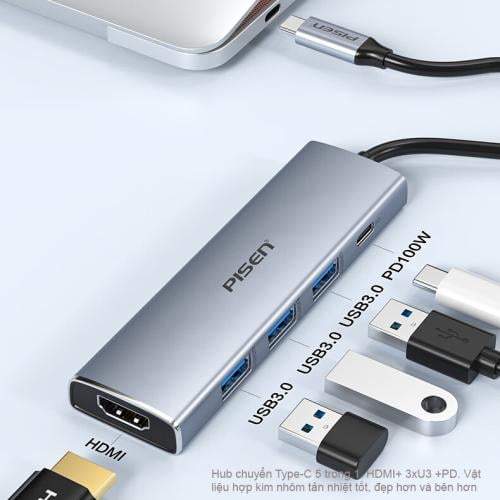 موزع PISEN Type-C 5in1 multi