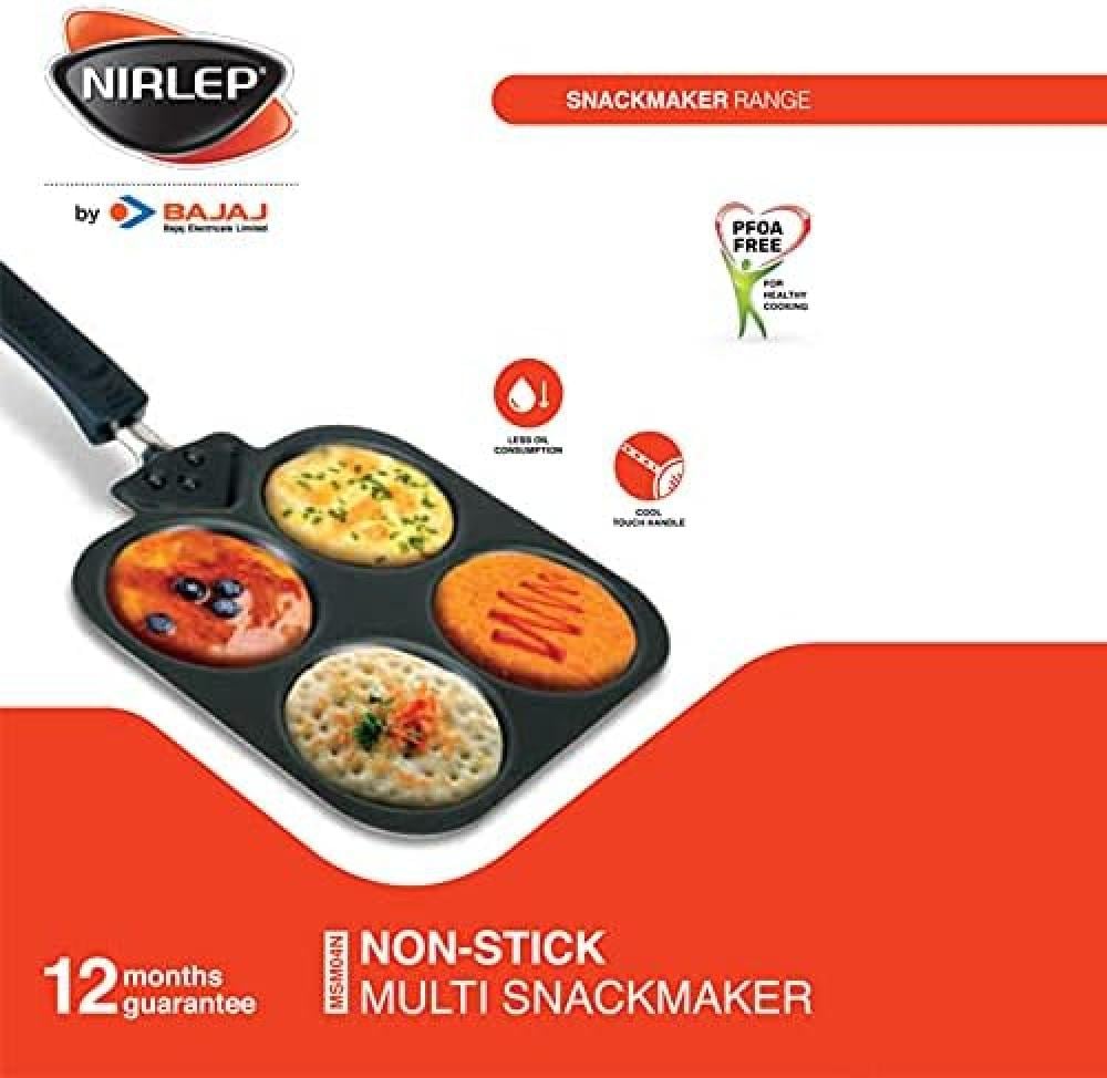 Nirlep By Bajaj Non-Stick Square Multi Snack Maker, 52 cm x 44.5 cm x 48 cm Size, Black
