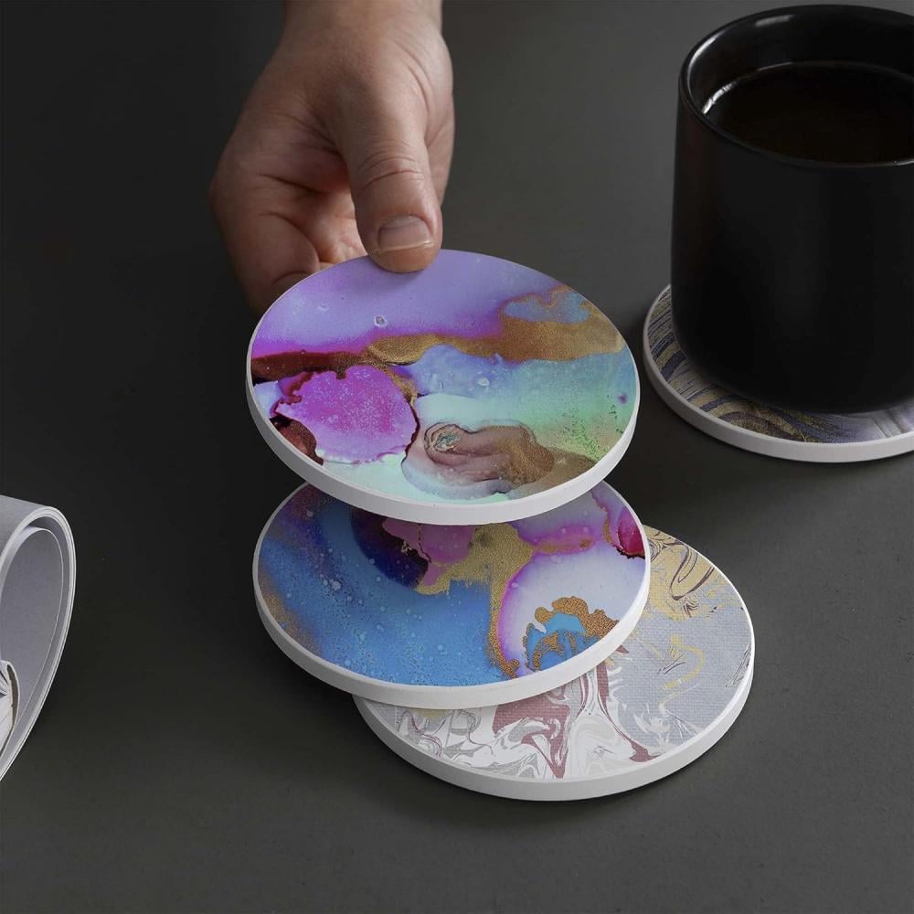 Set of Ceramic Coasters, Patterns with Cork Base suitable for