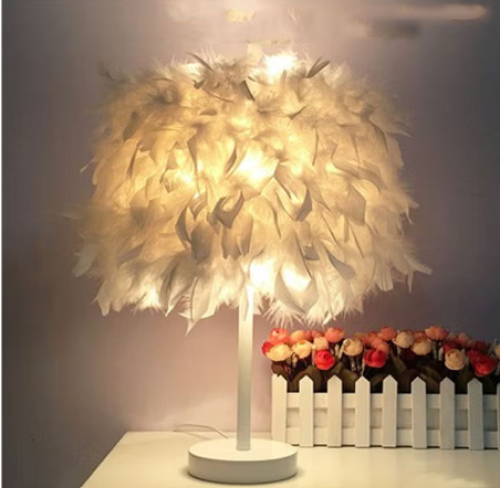 غطاء مصباح طاولة LED ريشة بيضاء 18×25 سم (بدون قاع...