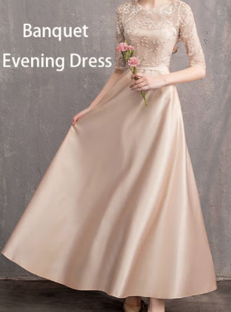 فستان حفلات للنساء رقبة دائرية أنيق من رويس size-M
