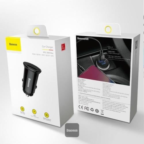 شاحن سياره بيسوس 30 واط مدخلين USB+PD