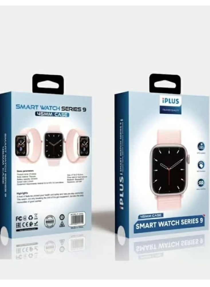 ساعة ذكية iPLUS Series 9 مقاس 45 ملم بشاشة 2.0 بوصة – بلوتوث 5.2، GPS، NFC، مقاومة للماء، متوافقة مع أندرويد و iOS