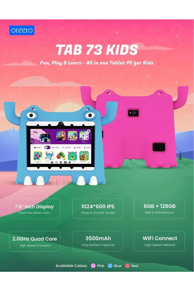 جهاز لوحي للأطفال Oteeto Tab 73 بشاشة 7 بوصة IPS LCD وواي فاي  ي 6 جيجابايت / 128 جيجابايت