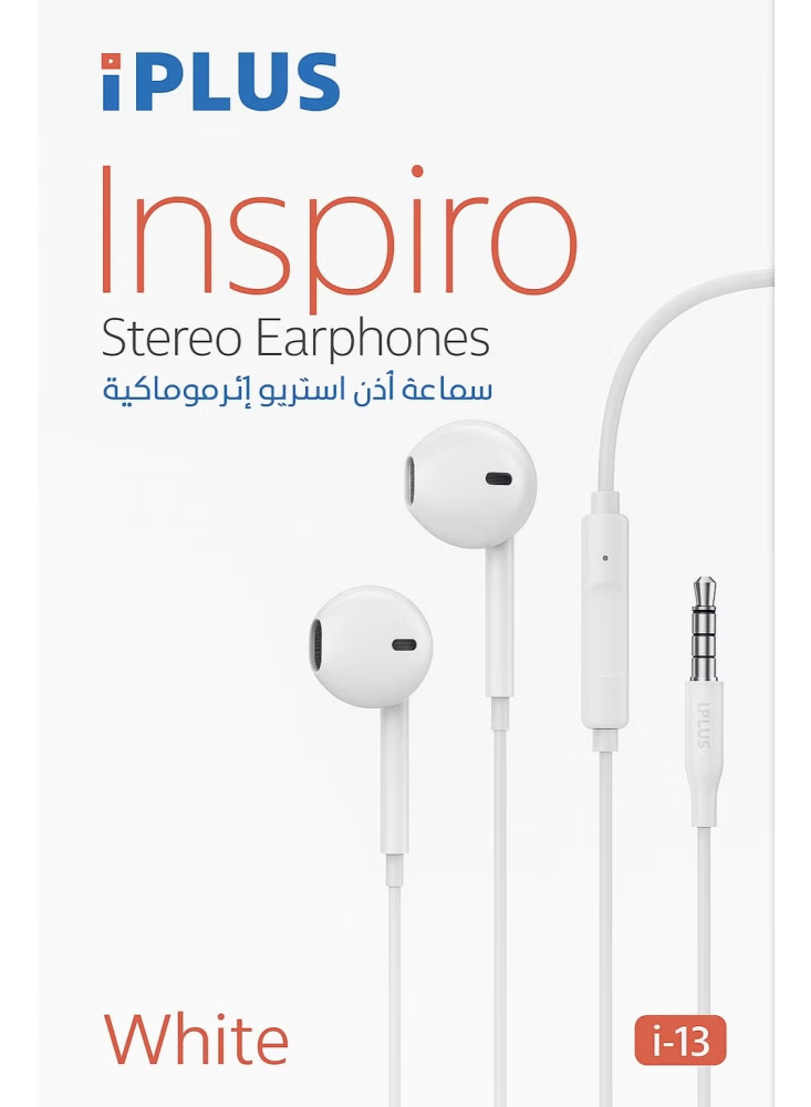 سماعة أذن ستيريو iPLUS Inspiro سلكية بمقبس 3.5 ملم مع مايكروفون - i13